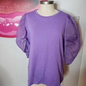 ZARA Lilac tee shirt with sheer puffy sleeves